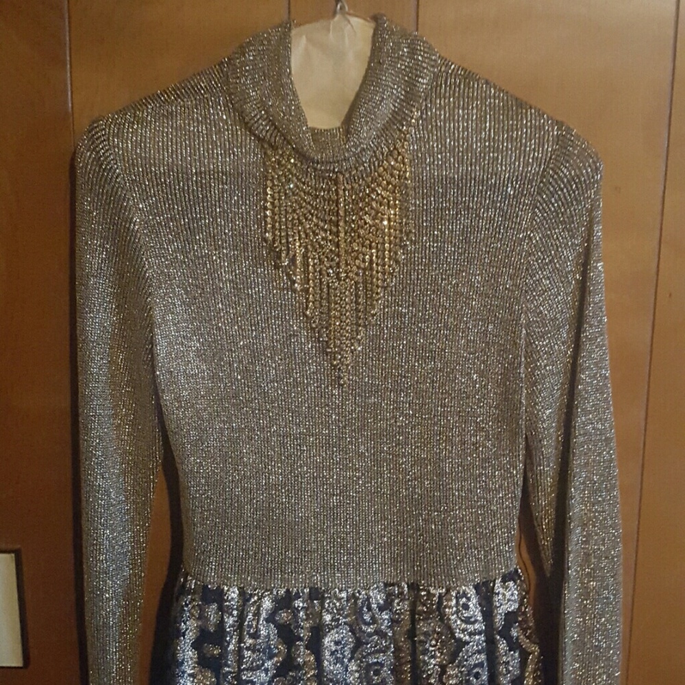 Silver and black dress with rhinestone necklace